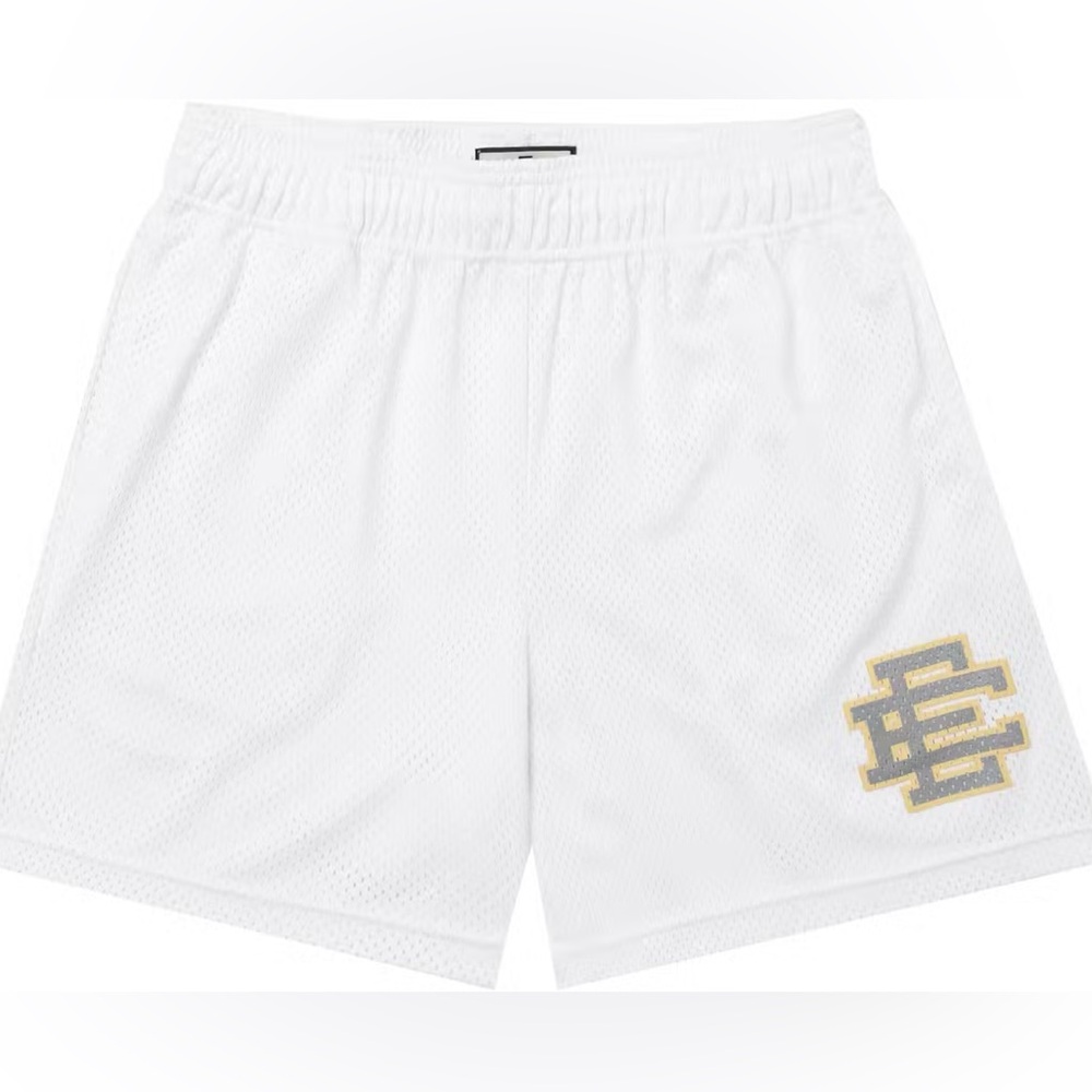 Eric Emanuel White and Gold silver men’s athletic mesh Shorts